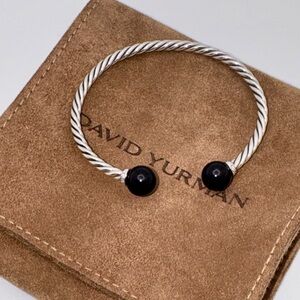 David Yurman Sterling Silver Diamond Onyx 9mm Solari Bracelet - size M